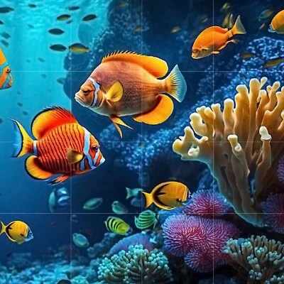 Tile Mural/Mosaic Ceramic Panel of Fish Mural - Sea Animal Fish Wall Art Print - Image 1 of 4