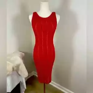 Bailey 44 Women's Sasha Pointelle Red Bodycon Rib Knit Sweater Dress size xs - Picture 1 of 14