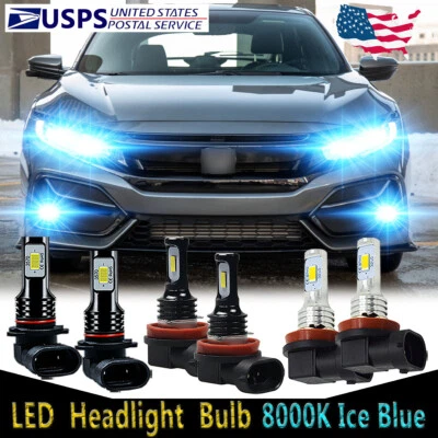 For Honda Civic 2015-2020 - 6X LED Headlight High Low Beam + Fog Light Bulbs HKL - Image 1 of 4