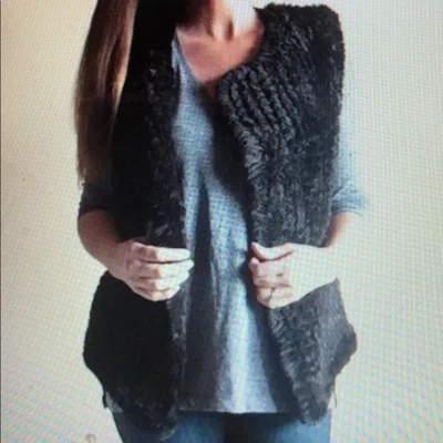 Nanette Lepore Faux Fur Front Knit Back Vest 70s Hippie Boho Quiet Luxury Size M - Image 1 of 4