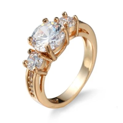 3-stones White CZ Ring Women's 14kt Yellow Gold Filled Wedding Jewelry Size 6-10 - Image 1 of 4