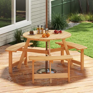 Kids Outdoor Wooden Picnic Table and Bench Set 6 Person Activity Dining Table - Picture 1 of 9