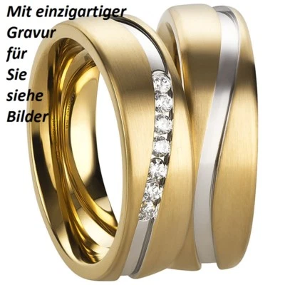 Freundschaftsringe Partner- Verlobungs- Ehe- Edelstahl Silber Gold  mit Gravur - Bild 1 von 3