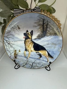 Danbury Mint German Shepherds 8" Dog Plate Good Morning Gold Trim Collector - Picture 1 of 6