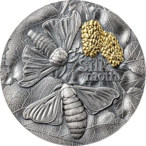Silk Moth Nature Architects 2 oz Antique finish Silver Coin Ghana 2023 - Picture 1 of 6