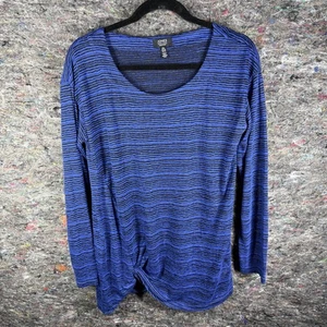 Jones New York Shirt Damen Large blau schwarz Streifen Knotensaum Langarm Oberteil - Bild 1 von 13