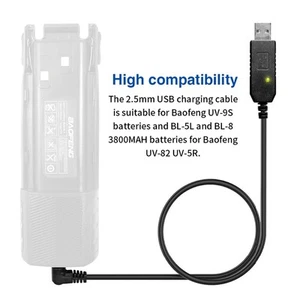 Walkie Talkie USB Charger Cable For UV-5R UV5R UV-82 3800mAh UV-S9 Plus AR-152 - Zdjęcie 1 z 12