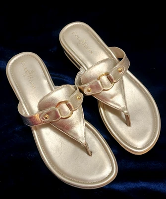 Женские сандалии-шлепанцы Cole Haan золотистый металлик на танкетке размер 9,5 B - Изображение 1 из 4