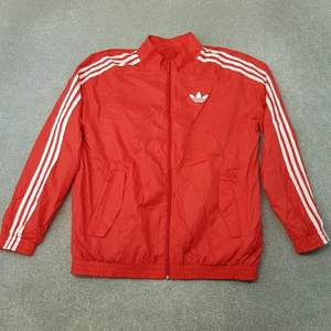 Adidas Mens Jacket XL Red Windbreaker Firebird SST Trefoil Originals Rain Coat - Picture 1 of 9