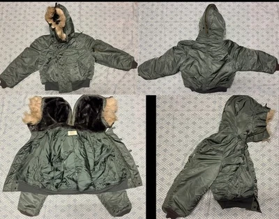 Vtg 1974 Greenbrier Industries Flying Mens Heavy Fur Jacket Hooded N-2B USA XL - Image 1 of 4