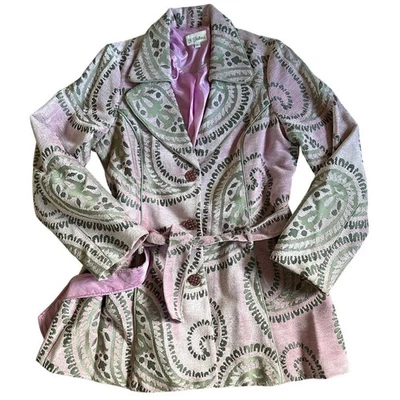 Women’s 3 Sisters Pink Gray Paisley Belted Pea Coat Size Large  - Image 1 of 4