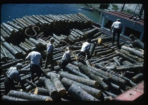 Saint Siméon Loading Logs Boat Ship Men Quebec 35mm Slide 1960s Kodachrome - Picture 1 of 3