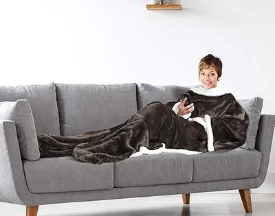 CATALONIA Fleece Sherpa Wearable Blanket With Sleeves and Foot Pocket Plush Microfiber