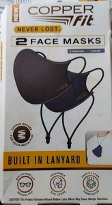Mascarillas faciales unisex NeverLost Copper Fit para adultos 1 azul y 1 carbón con cordón - Imagen 1 de 2