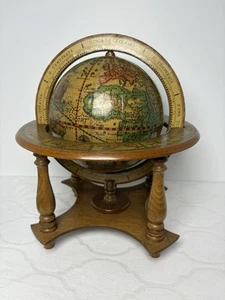 Vintage alte Weltkugel Tischplatte Schreibtisch Sternzeichen terrestrisch Holz 10" Ständer Italien - Bild 1 von 16