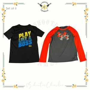 Under Armour Activewear Shirt Bundle Boys Size 7 Black/Orange Gray Graphic Print - Picture 1 of 9