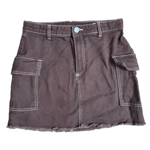 H&M Girl’s Size 12 Preppy Academia Brown Cargo Short Skirt Y2K Adj Waist - Picture 1 of 6