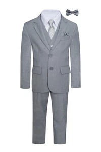 Magen Kids Boys SLIM FIT Formal Bridal 7 Pcs Set Suit S1-18 L-GRAY 2 Buttons B6 - Picture 1 of 11