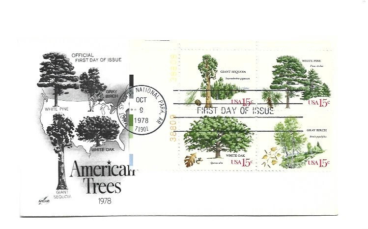 1764-67 American Trees, ArtCraft plate block  FDC - Image 1 of 1