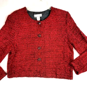 Y2K Dressbarn Women's Size L Large Cardigan Sweater Loop Knit Red Black Buttons - Picture 1 of 14