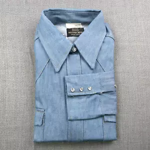 Vintage Sears Western Shirt Large 70s Roebuck Blue Pearl Snap Denim Cowboy 80s - Picture 1 of 10