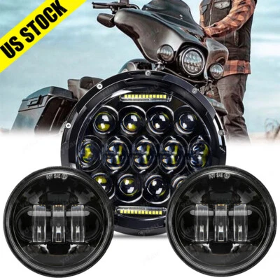 7-дюймовая светодиодная фара + противотуманные фары для Harley Davidson Heritage Softail Classic - Изображение 1 из 4