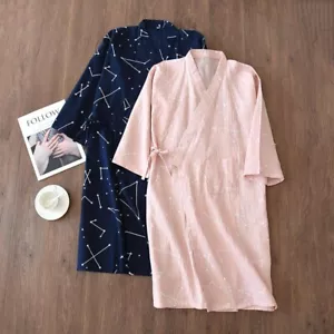 Women Kimono Pajamas Robe Gauze Cotton Nightdress Japanese Loungewear - Picture 1 of 11