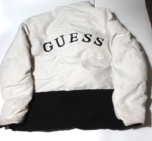 Guess Men black and white Heavy-Weight Colorblock Puffer Jacket size 2XL Stained - Picture 1 of 14