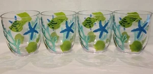 Juego de vasos cortos de acrílico costero de 4 quilates conchas marinas copa arrecife náutico azul - Imagen 1 de 13