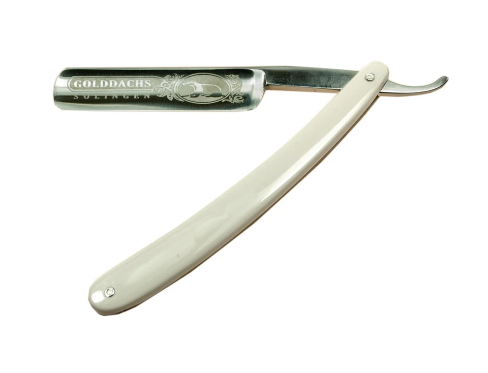 Maquinilla de afeitar recta Golddachs, acero inoxidable, acrílico blanco Foto 1 de 1