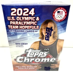 🔥2024 Topps Chrome U.S. Olympic & Paralympic Hopefuls Blaster w/28 Card/Inserts - Picture 1 of 4