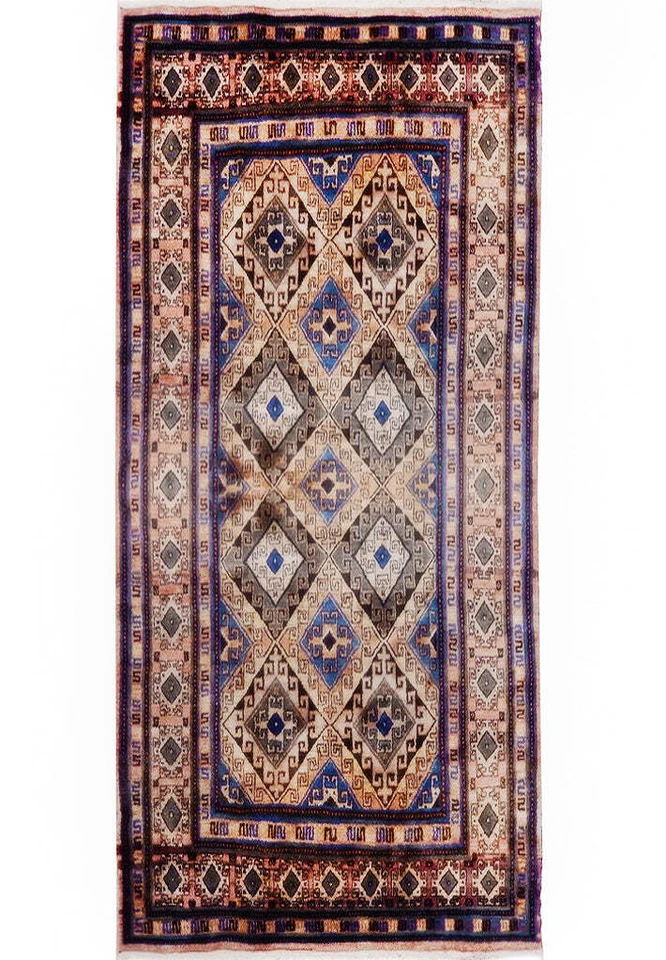 4x8' Tan Brown Semi Antique Russian Kazak Runner 73213 - Image 1 of 4