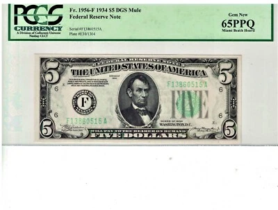 1934  $5 Federal Reserve Note PCGS 65 PPQ Miami Beach Hoard - Image 1 of 2