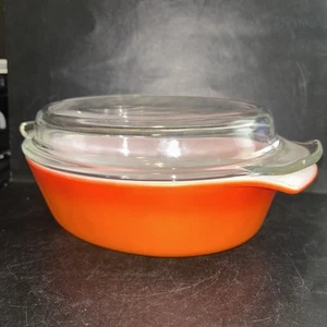 Vintage Anchor Hocking 9" x 7” Casserole Dish With Lid  Fire King Orange Ombre - Picture 1 of 11