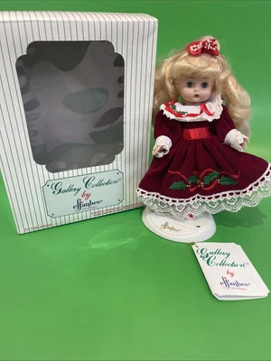 effanbee 1994 1st Annual Christmas Doll, 8” tall, Red Velvet Dress, Blonde Curls - Image 1 of 3