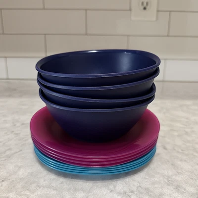 TUPPERWARE- 4 Cereal Bowls- 4 Microwave Dessert Plates 3609 - 4 Pink Plates 4717 - Image 1 of 4