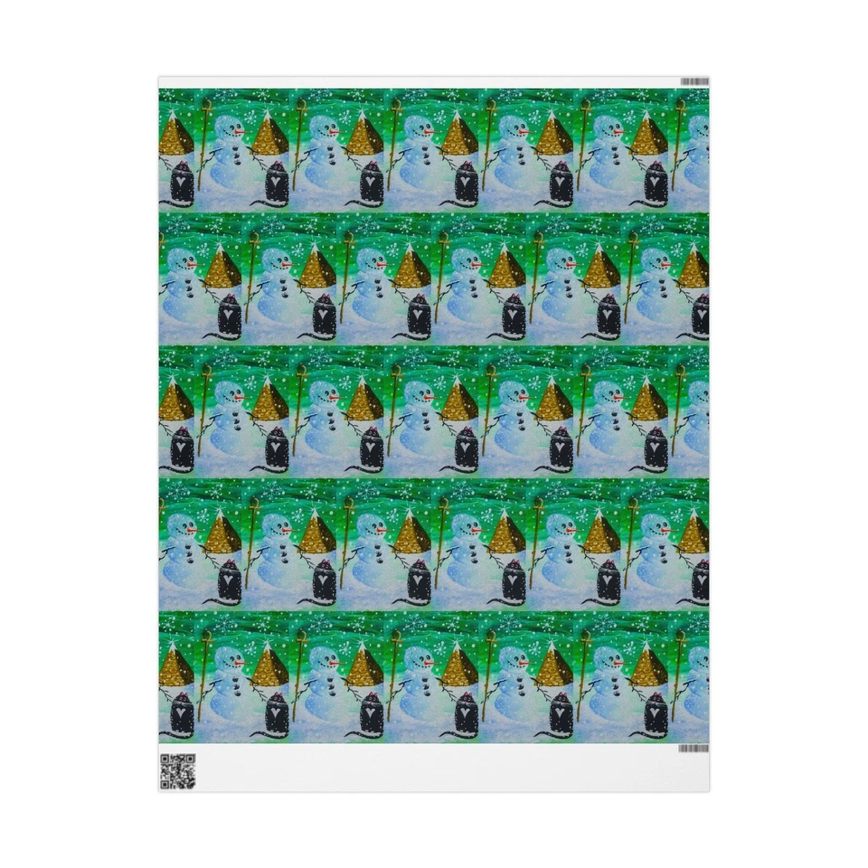 Snowman Egyptian Ankh Cat Pyramid Wrapping Paper Gift Wrap art print Melody Lane - Image 1 of 1