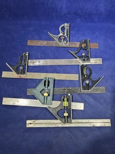 6 Vintage 12-inch Combination Squares, 3 Stanley, 1 Craftsman, 2 Old Unbranded - Picture 1 of 16