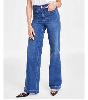 Pantalones de mezclilla azules de pierna ancha tiro alto talla 6 INC International Concepts usados Foto 1 de 4