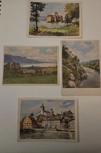 4 postales de arte suizo vintage firmadas por Château de Chillon Munot río Schaffhausen - Imagen 1 de 12