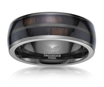 Мужской черный цирконий 8 мм смолы и дерева инкрустация кольцо - новый в коробке - Изображение 1 из 4
