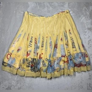 Anna Studio 100% Silk Yellow Travel Tropical USA Retro Mini Ruffle Skirt Size XL - Picture 1 of 15