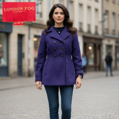 LONDON FOG Dark Royal Blue Double-Breasted Peacoat Jacket L 14/16 - Image 1 of 4