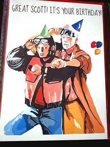 GREAT SCOTT BACK TO THE FUTURE CARTOON BIRTHDAY CARD~~5"x7"~BLANK INSIDE - Picture 1 of 1