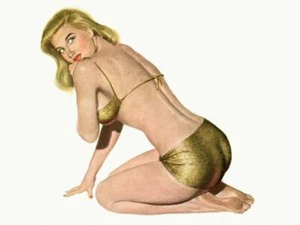 Póster - Niña Pin-Up Vintage Rubia Dorada Ilustrado, 4 Tallas - Imagen 1 de 20