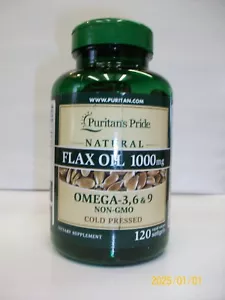 Flaxseed Oil Natural/Organic 1,000 mg Omega-3, 6 & 9 120 Softgels - Picture 1 of 3