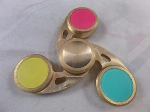 Tri Fidget Hand Spinner Cyclone Brass Finger Toy in Round Metal Container  USA - Picture 1 of 3