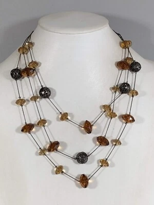 Colar multicamada bola de filigrana cinza metálico marrom estação miçangas 20 polegadas - Imagem 1 de 4