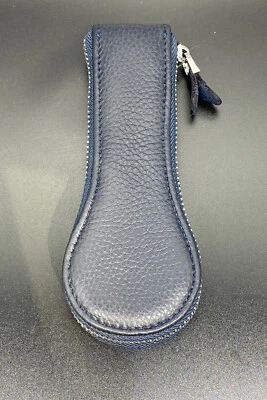 Estuche de almacenamiento de reloj de viaje de cuero con cremallera azul hecho a mano Foto 1 de 4