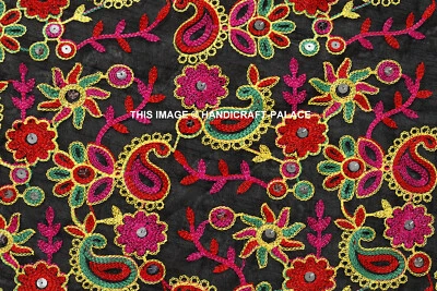 Индийский толстый черный пейсли вышивка Dupioni шелковая ткань платье Craft на 5 ярдов - Изображение 1 из 3